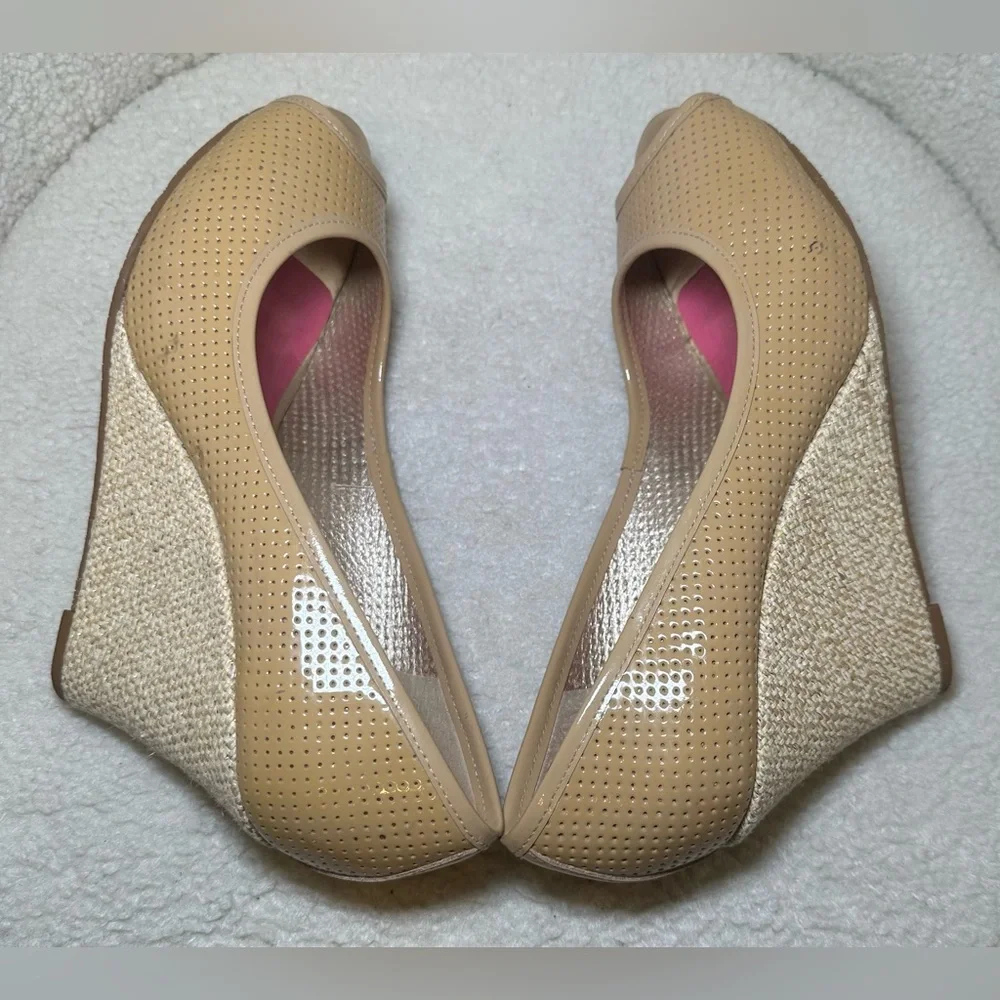 Lilly Pulitzer wedge peep toe heel shoes tan beige espadrille summer‎ beach 8.5